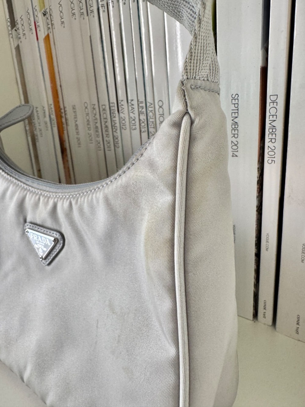 PRADA Re-Edition 2000 Mini Hobo silver gray small nylon bag underarm purse Y2k - Picture 7 of 15